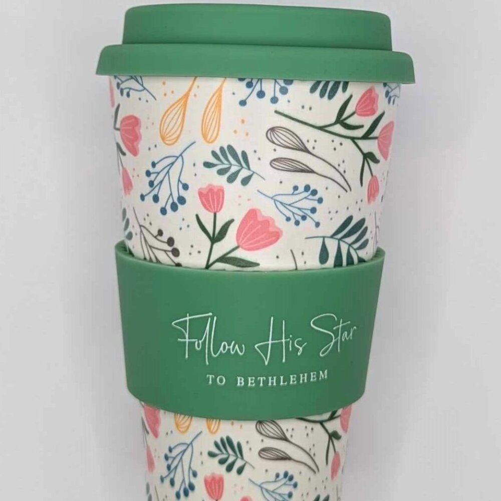Follow His Star to Bethlehem Bamboo Tumbler with silicone sleeve and lid